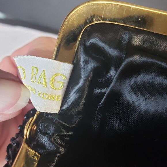 Elegant Vintage MCM Black Beaded Coin Purse 4" Kiss Lock Made in Hong Kong Bag - Picture 8 of 9
